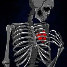 Skeleton Holding a Red Heart