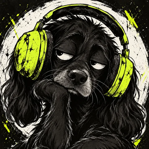 Black Dog in Neon Headphones