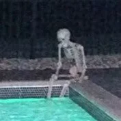 Skeleton beside a Pool