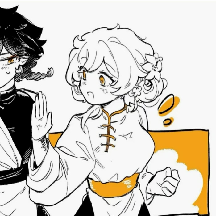 Genshin Impact — Xiao & Aether in Gold-Accent Line Art · Izquierda