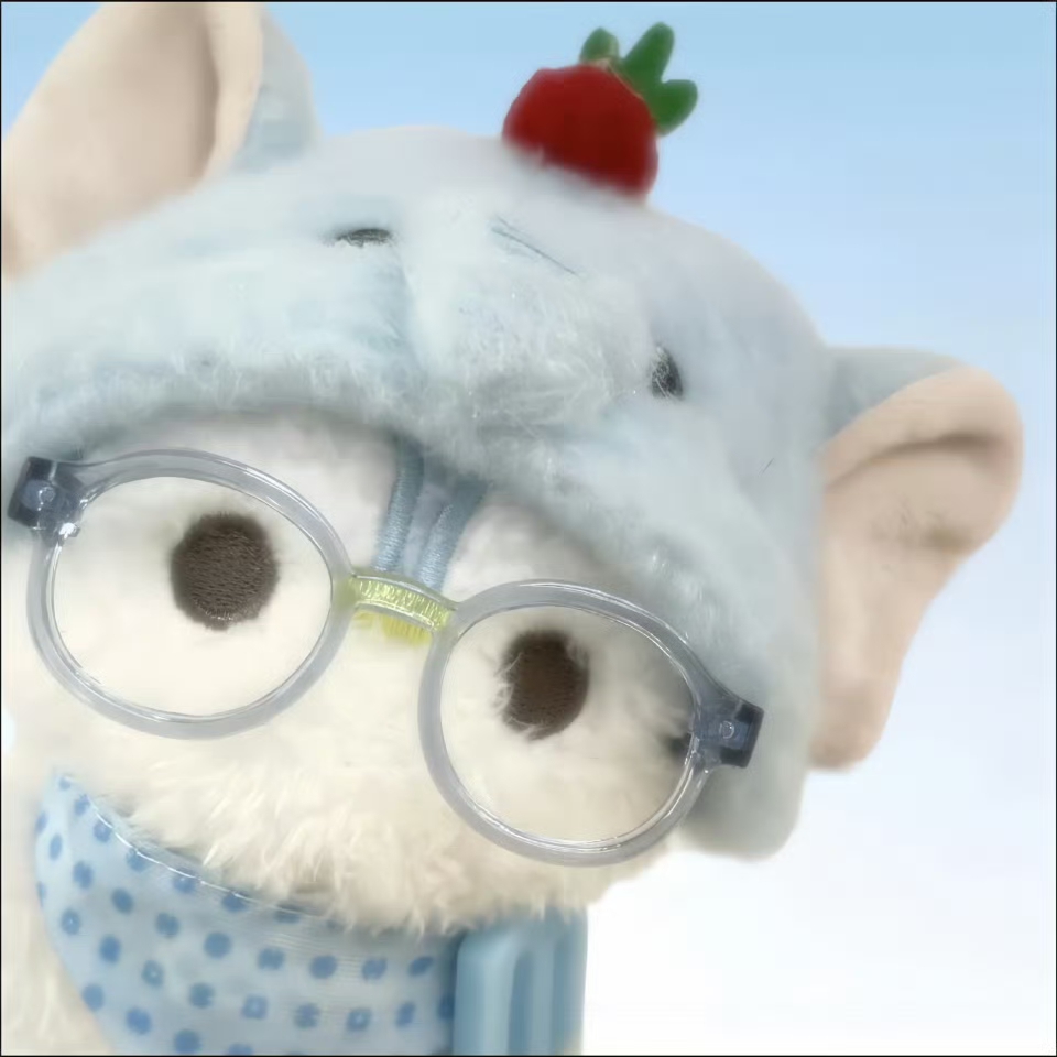 Strawberry-Hat Cat Plushies in Glasses — Matching Avatars · Left