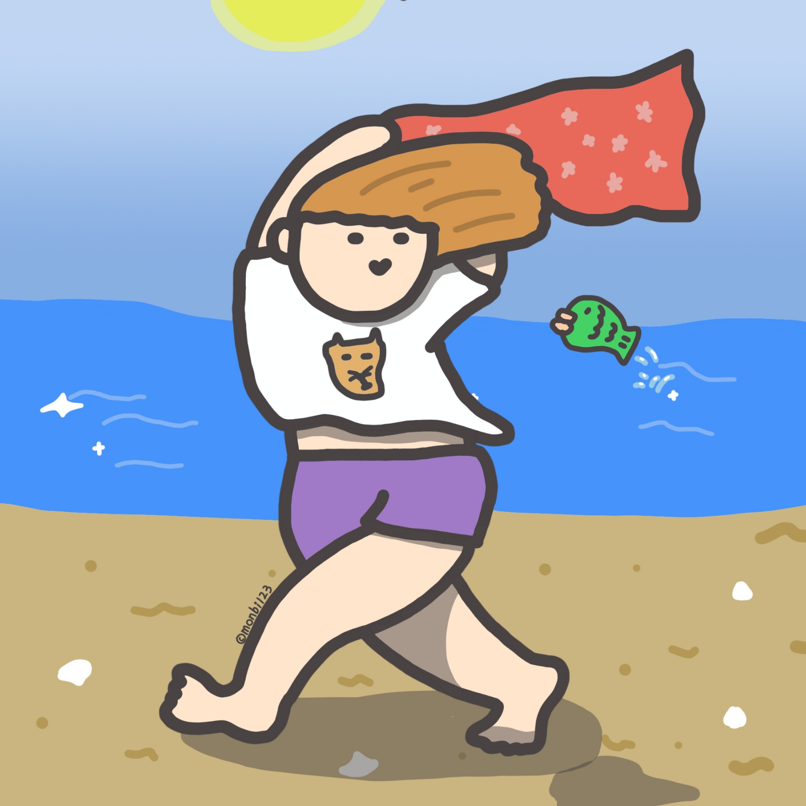 Doodle Superheroes Running on the Beach — Matching Avatars · Left