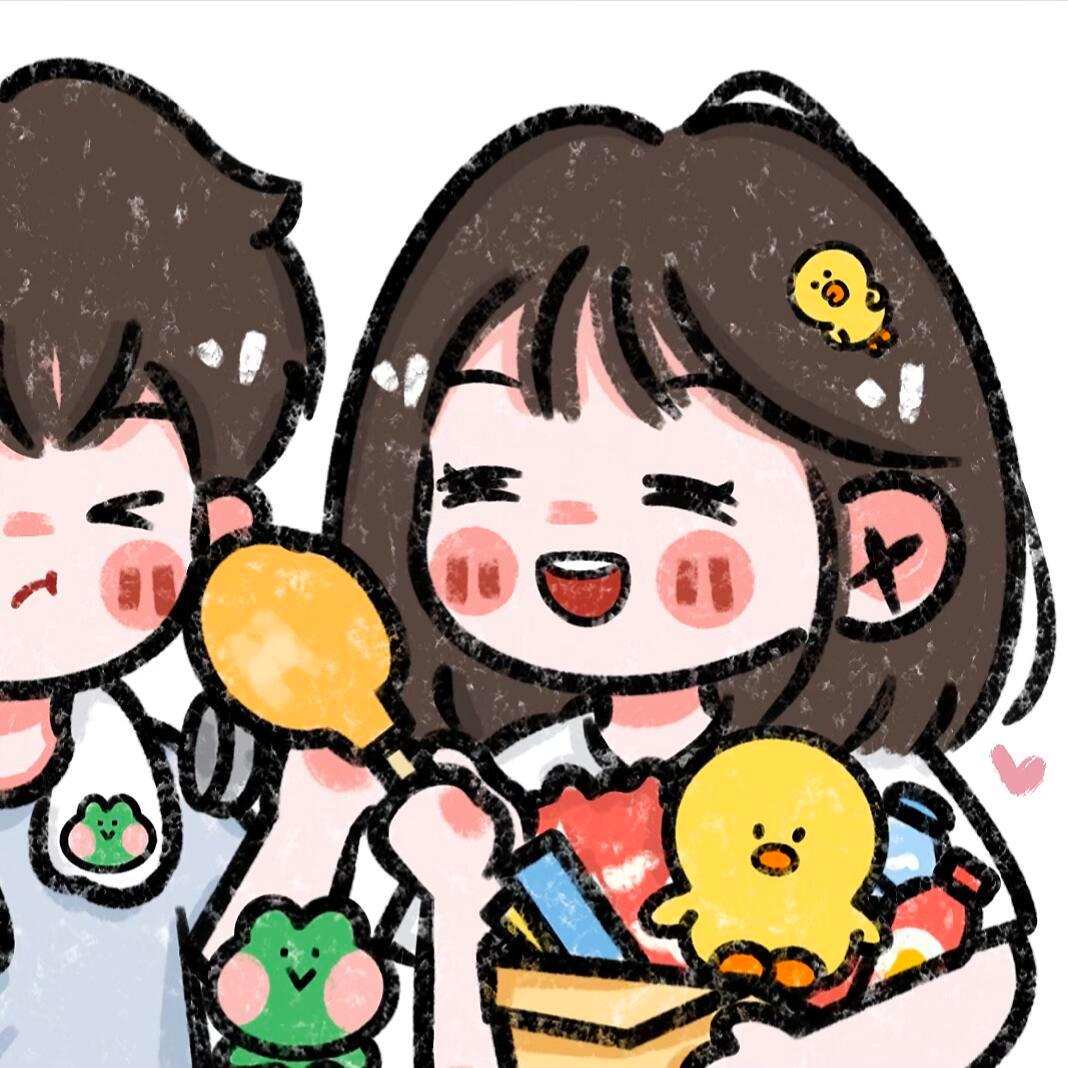 Chibi Couple with Summer Handheld Fans — Matching Avatars · Right