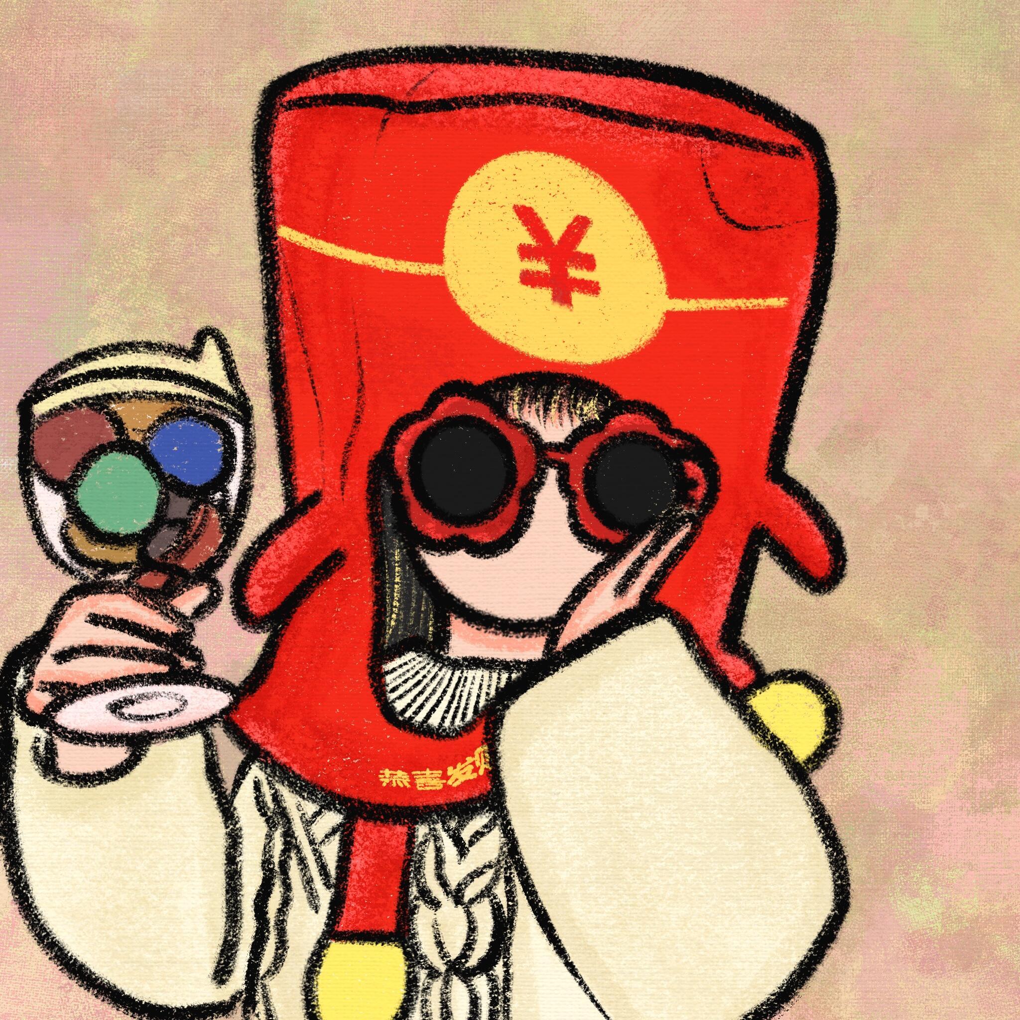 Little Fortune Gods with Red Envelopes and Money Bags — Matching Avatars · Left