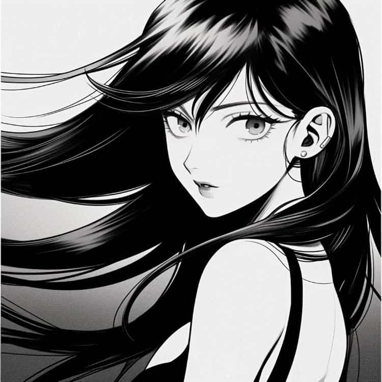 黑白漫画长发女孩 · S070