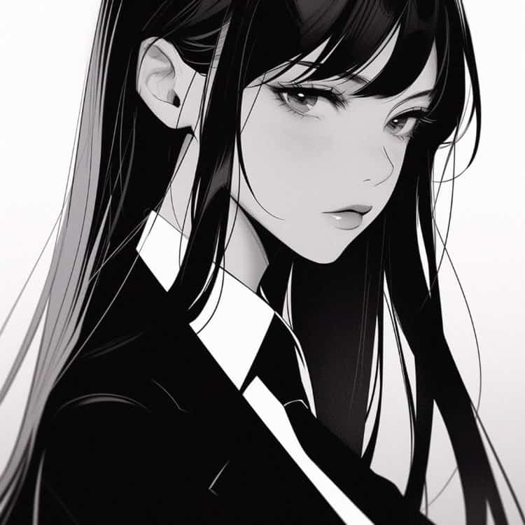 黑白漫画长发女孩 · S076