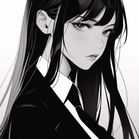 黑白漫画长发女孩 · S076