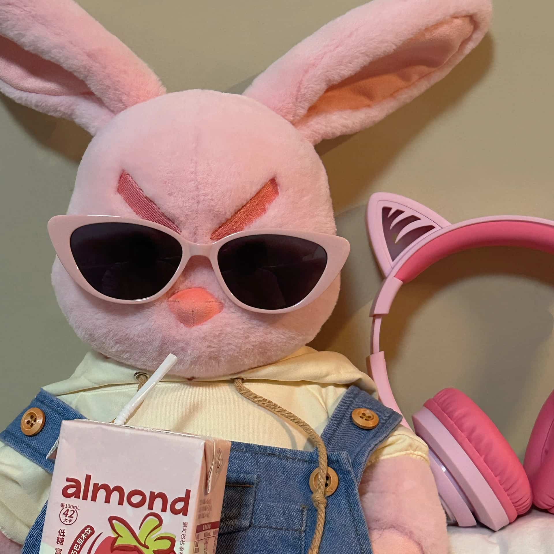 Pink Bunny with Headphones and Sunglasses · S406