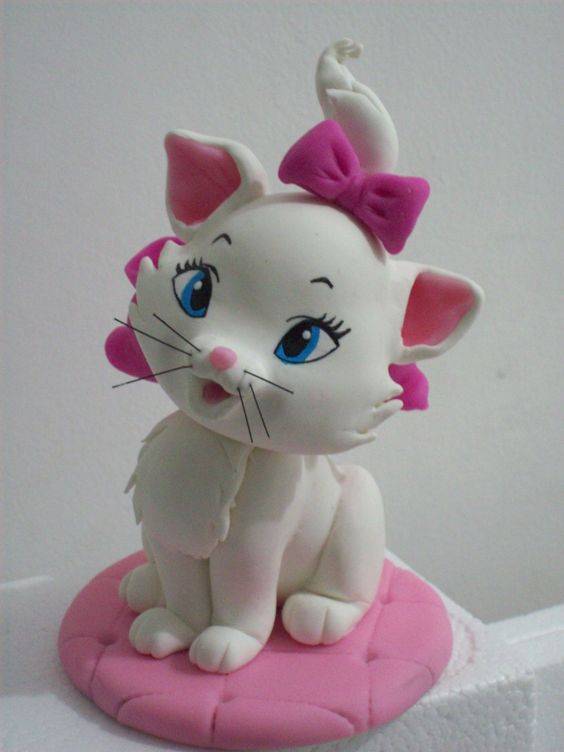 Clay Kitten with a Pink Bow · S412