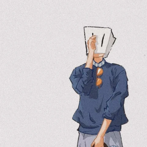 Paper Bag Head in a Blue Suit · S469